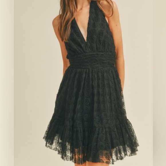 Rose Textured Halter Mini Dress - Picture 7 of 8